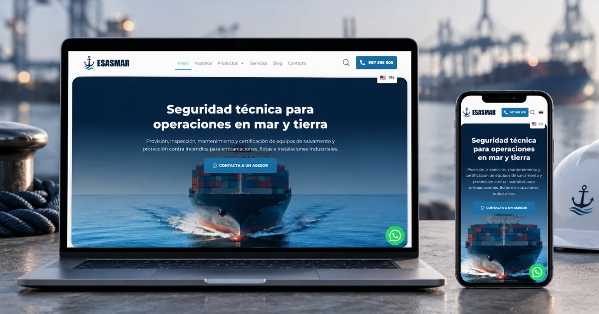 Página web de ESASMAR mostrada en laptop y móvil