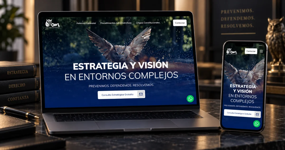 Sitio web de OWL Asesoría mostrado en laptop y móvil